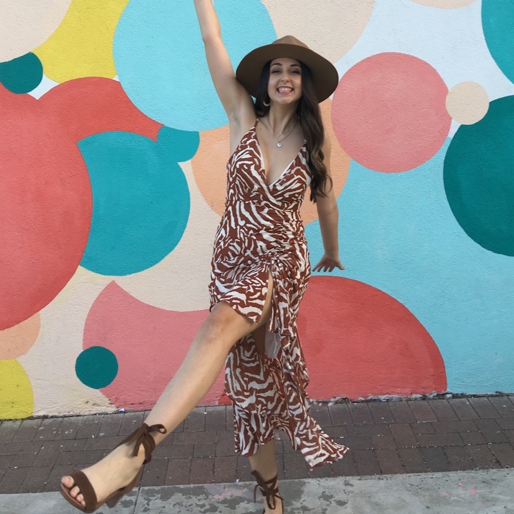 Zebra print ruched midi dress